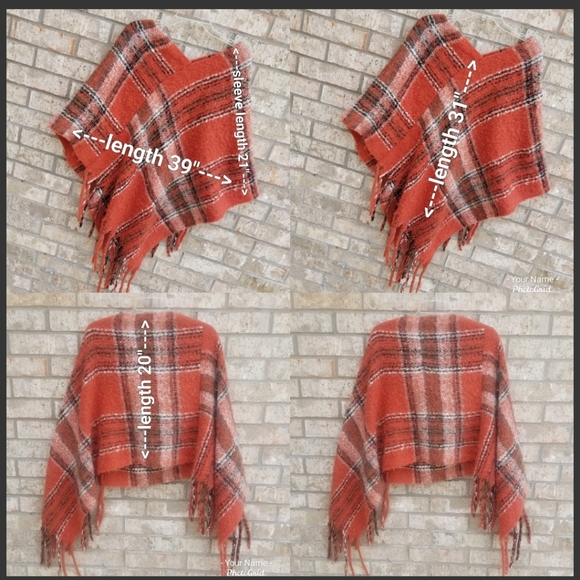 Orange Black White Soft Plaid Poncho Sweater Oklahoma State Cowboys Wrap OSFM - Picture 4 of 8